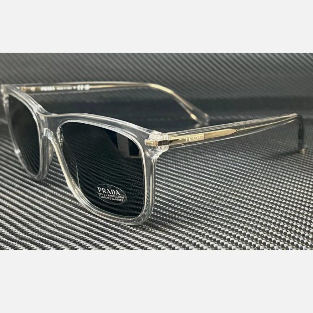 PRADA Gray Crystal Blue Men's 56mm Sunglasses